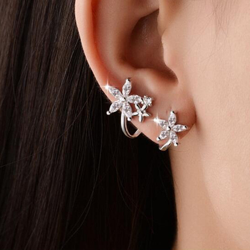 Jewels Galaxy American Diamond Studded Triple Star Shaped Earcuffs Style Stud Earrings