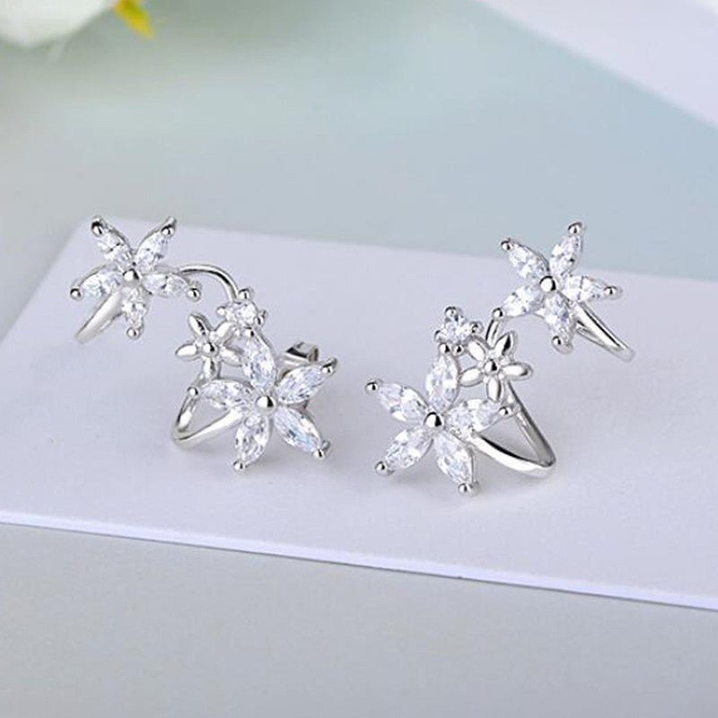 Jewels Galaxy American Diamond Studded Triple Star Shaped Earcuffs Style Stud Earrings