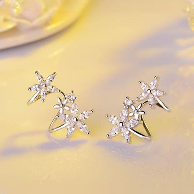 Jewels Galaxy American Diamond Studded Triple Star Shaped Earcuffs Style Stud Earrings