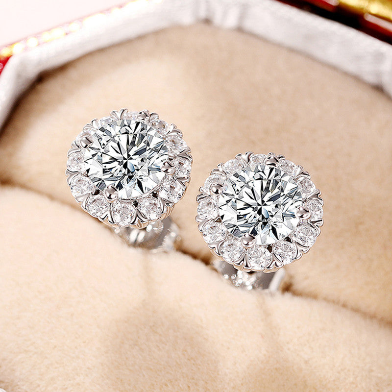 Jewels Galaxy Silver Plated American Diamond Studded Round Shape Stud Earrings