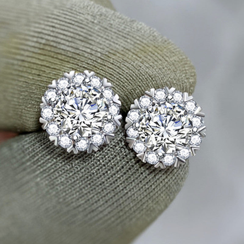 Jewels Galaxy Silver Plated American Diamond Studded Round Shape Stud Earrings