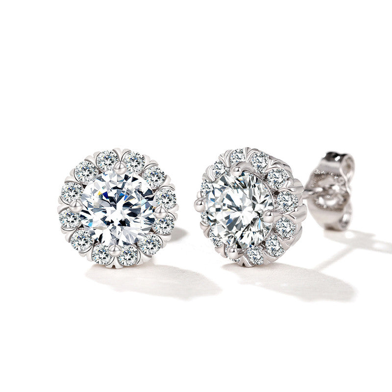 Jewels Galaxy Silver Plated American Diamond Studded Round Shape Stud Earrings