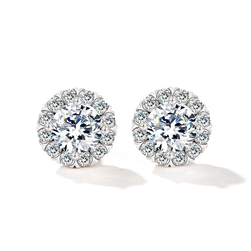 Jewels Galaxy Silver Plated American Diamond Studded Round Shape Stud Earrings