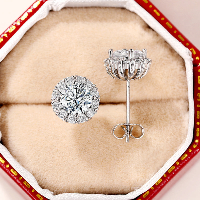 Jewels Galaxy Silver Plated American Diamond Studded Round Shape Stud Earrings