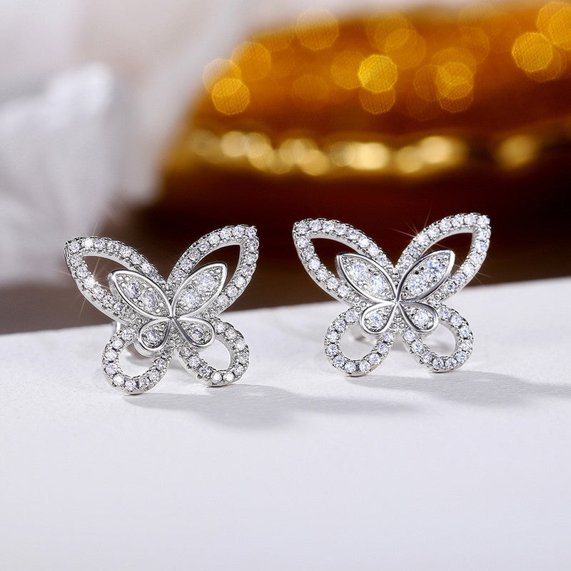 Jewels Galaxy American Diamond Studded Dual Butterfly Shaped Korean Stud Earrings