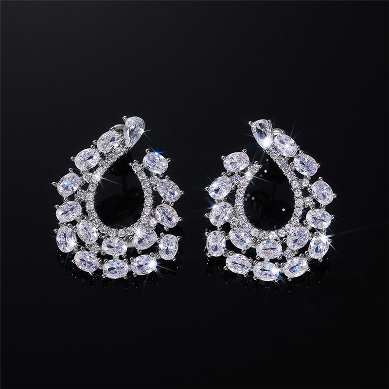 Jewels Galaxy Silver Plated American Diamond Studded Contemporary Drop Earrings