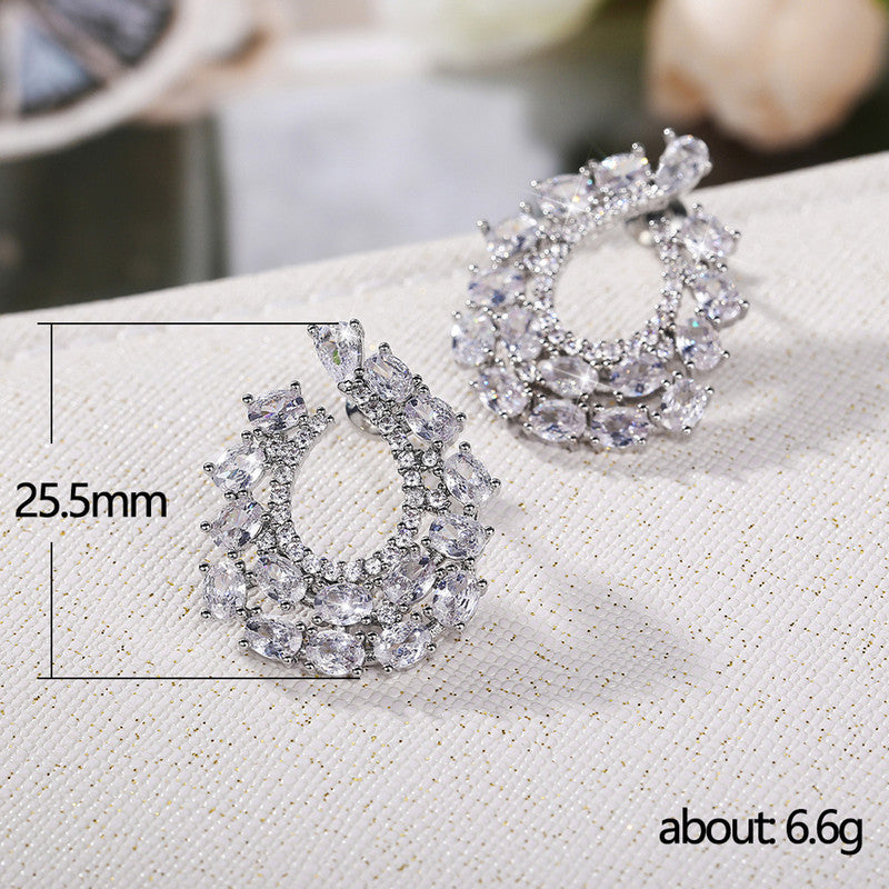 Jewels Galaxy Silver Plated American Diamond Studded Contemporary Drop Earrings