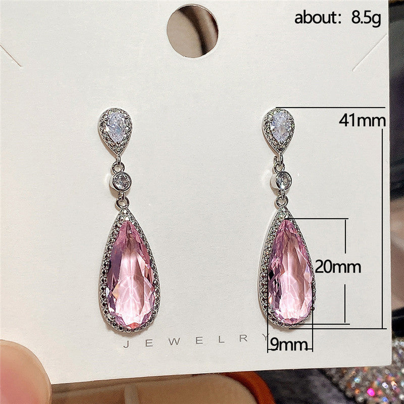 Jewels Galaxy Silver Plated American Diamond Studded Pink Teardop Shape Ice Cut Drop Earrings