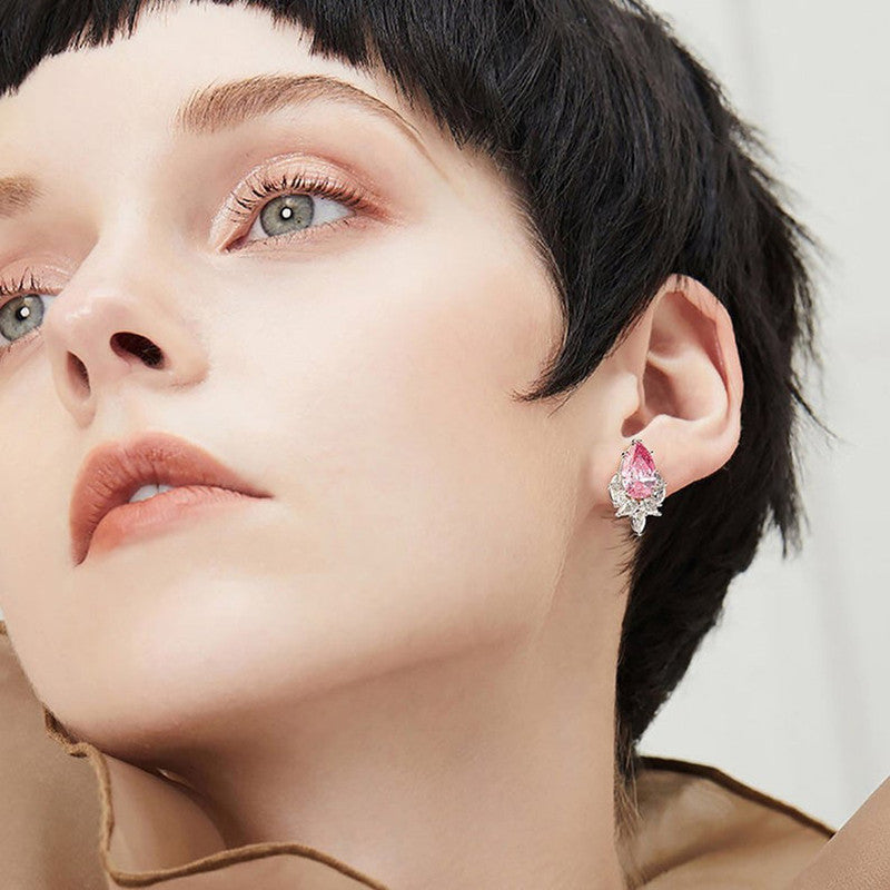 Jewels Galaxy Silver Plated American Diamond Studded Crushed Ice Cut Drop Earrings