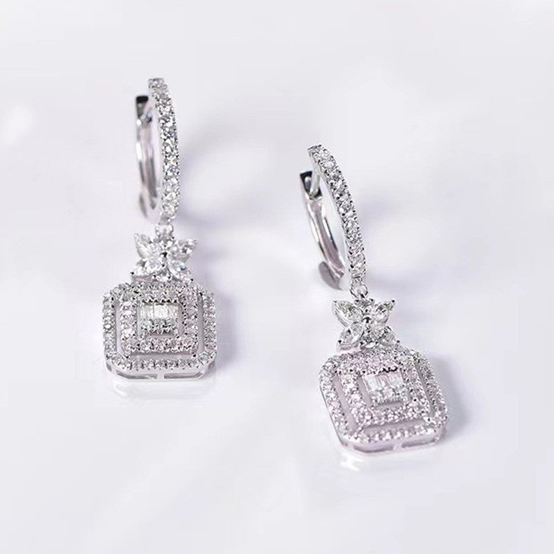 Jewels Galaxy Silver Plated American Diamond Studded Iconic Luxury Geometric Drop Earrings