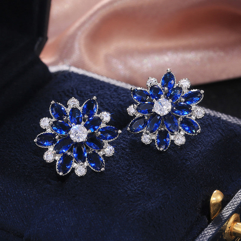 Jewels Galaxy Silver Plated American Diamond Studded Floral Silver Stud Earrings