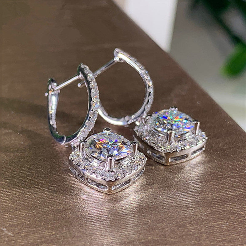 Jewels Galaxy Silver Plated American Diamond Studded Rectangular Crushed Ice Cut Drop Earrings
