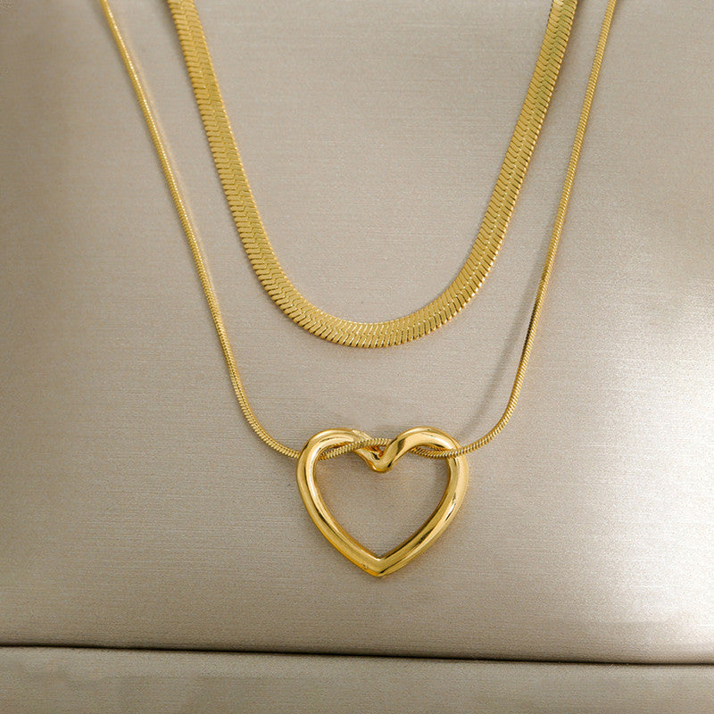 Jewels Galaxy Gold-Plated Anti Tarnish Heart Themed Layered Necklace