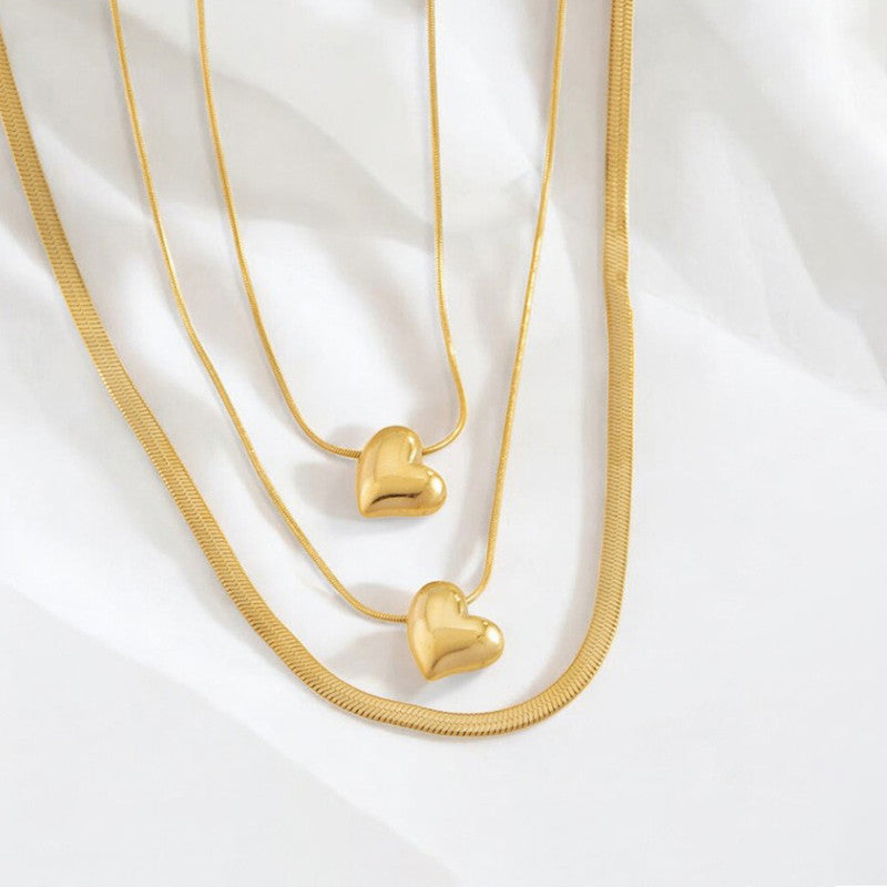 Jewels Galaxy Gold-Plated Anti Tarnish Heart Themed Layered Necklace