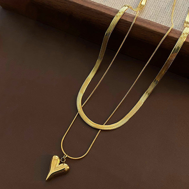 Jewels Galaxy Gold-Plated Anti Tarnish Heart Themed Layered Necklace