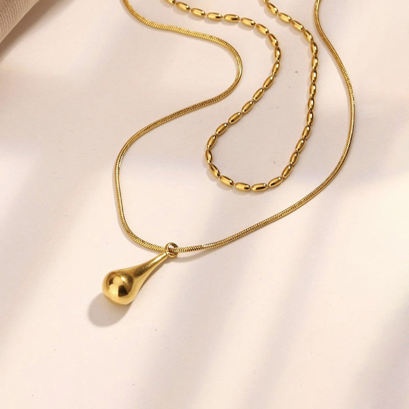 Jewels Galaxy Gold-Plated Anti Tarnish Minimalistic Teardrop Layered Necklace