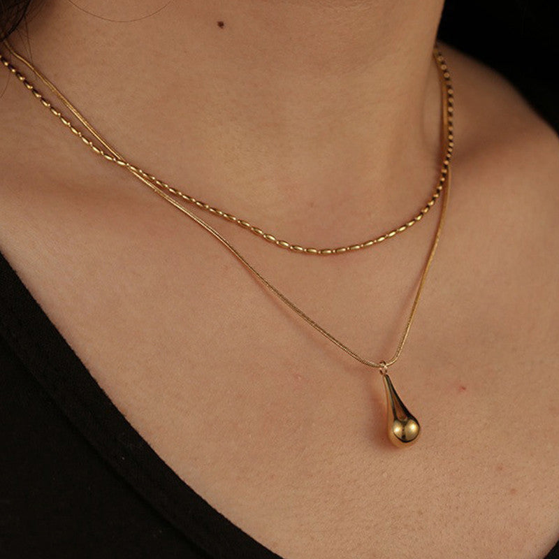 Jewels Galaxy Gold-Plated Anti Tarnish Minimalistic Teardrop Layered Necklace