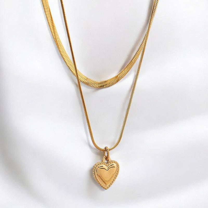 Jewels Galaxy Gold-Plated Anti Tarnish Heart Themed Layered Necklace