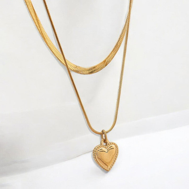 Jewels Galaxy Gold-Plated Anti Tarnish Heart Themed Layered Necklace