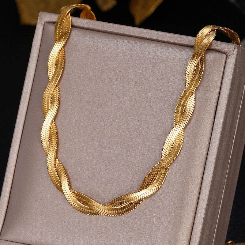 Jewels Galaxy Gold-Plated Anti Tarnish Thick Snake Chain Dual Strand Necklace