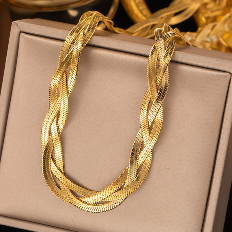 Jewels Galaxy Gold-Plated Anti Tarnish Thick Snake Chain Triple Strand Necklace
