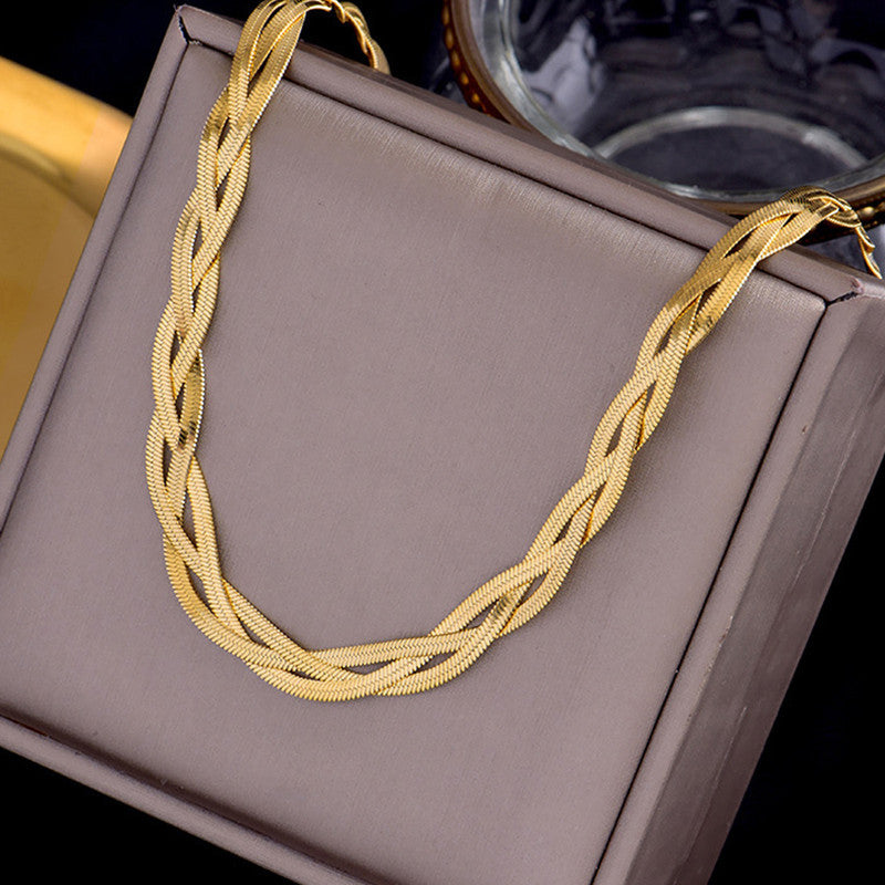 Jewels Galaxy Gold-Plated Anti Tarnish Thick Snake Chain Triple Strand Necklace