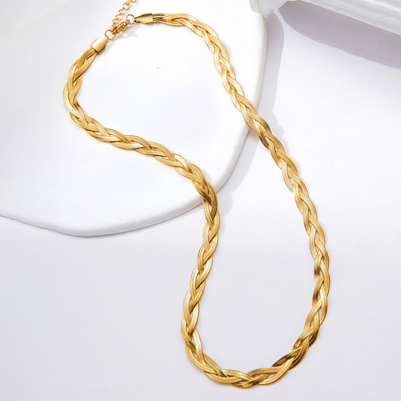 Jewels Galaxy Gold-Plated Anti Tarnish Thick Snake Chain Triple Strand Necklace