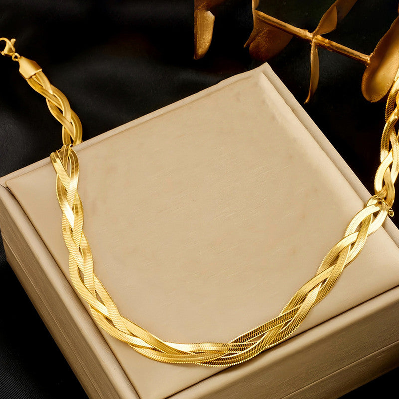 Jewels Galaxy Gold-Plated Anti Tarnish Thick Snake Chain Triple Strand Necklace