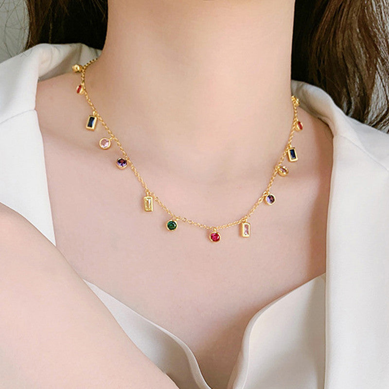 Jewels Galaxy Gold Plated Anti Tarnish Multicolour Geometrical Necklace