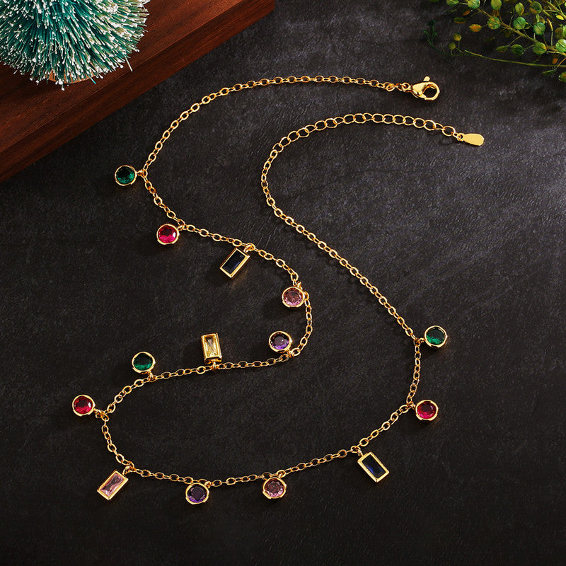 Jewels Galaxy Gold Plated Anti Tarnish Multicolour Geometrical Necklace