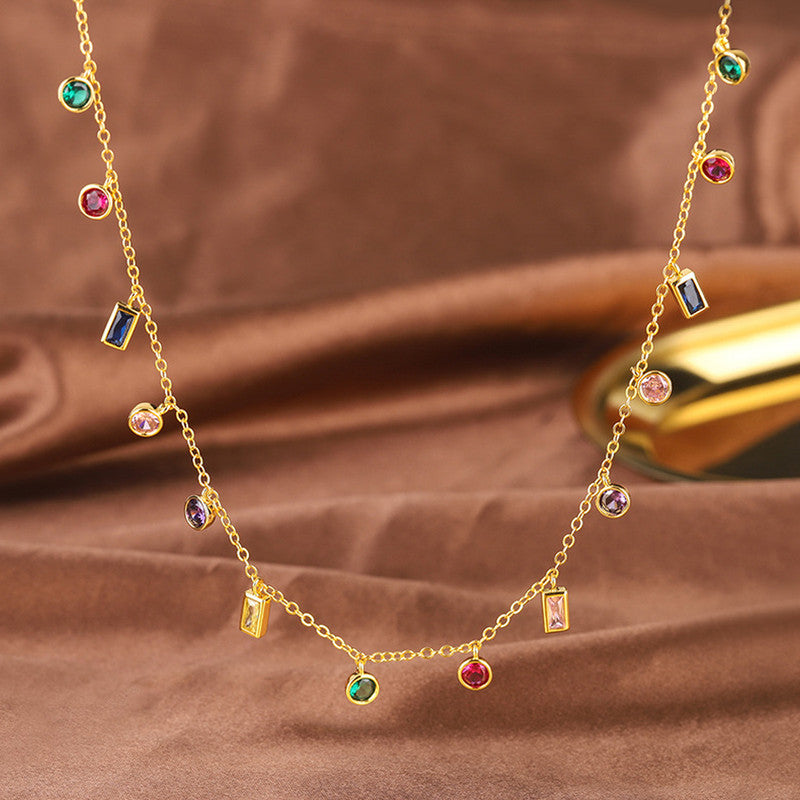 Jewels Galaxy Gold Plated Anti Tarnish Multicolour Geometrical Necklace