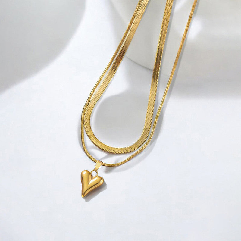 Jewels Galaxy Gold-Plated Anti Tarnish Heart Themed Layered Necklace