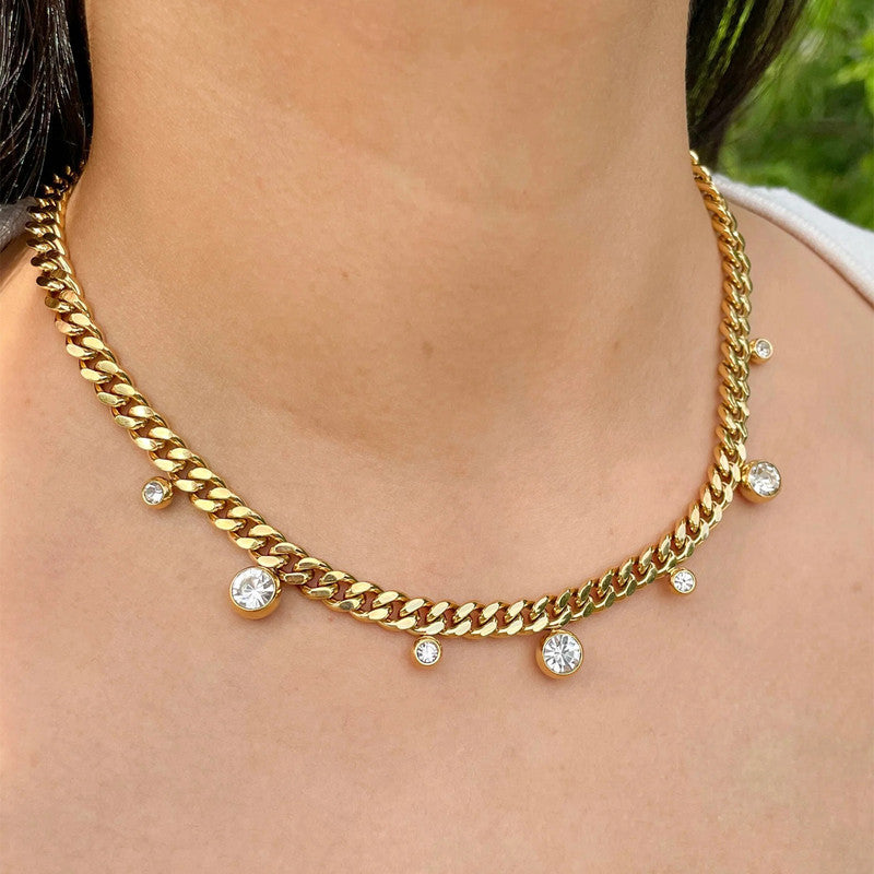 Jewels Galaxy Gold Plated Stainless Steel Anti Tarnish Crystal Accents Dainty Necklace For Women