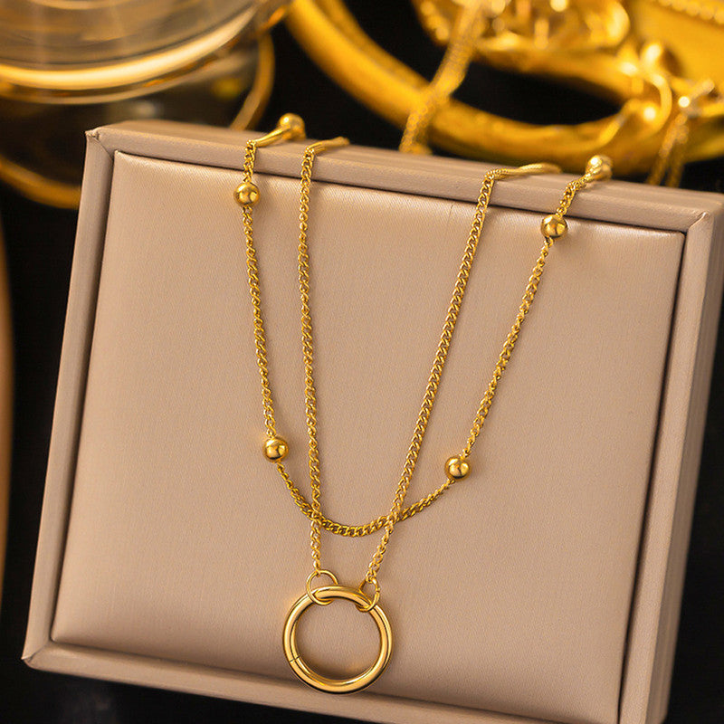 Jewels Galaxy Gold Plated Stainless Steel Anti Tarnish Dual Layered Chain Hoop Pendant Necklace
