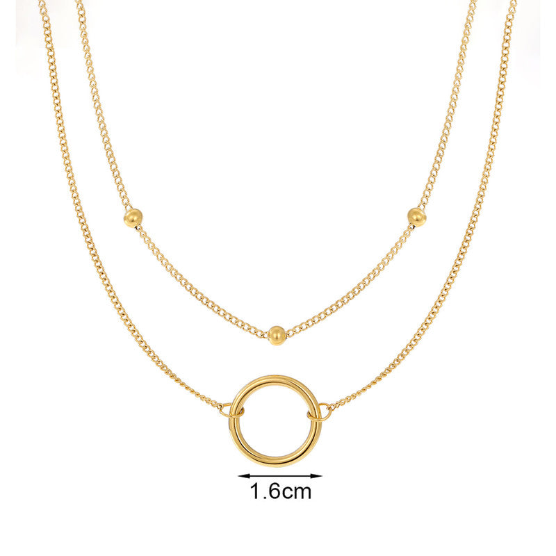 Jewels Galaxy Gold Plated Stainless Steel Anti Tarnish Dual Layered Chain Hoop Pendant Necklace