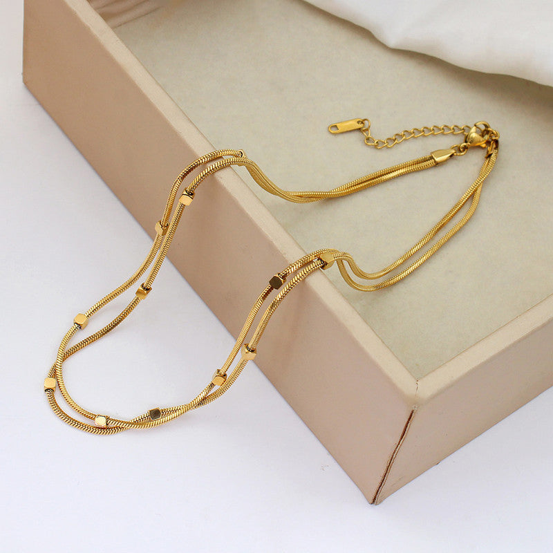 Jewels Galaxy Gold Plated Stainless Steel Anti-Tarnish Geometric Dual Strand Necklace
