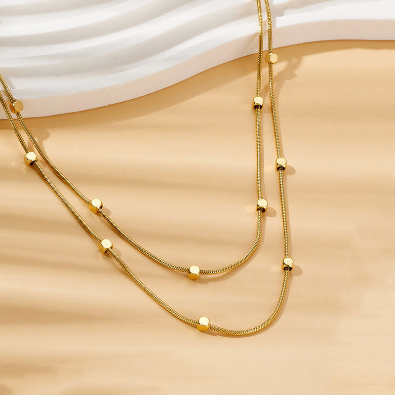 Jewels Galaxy Gold Plated Stainless Steel Anti-Tarnish Geometric Dual Strand Necklace