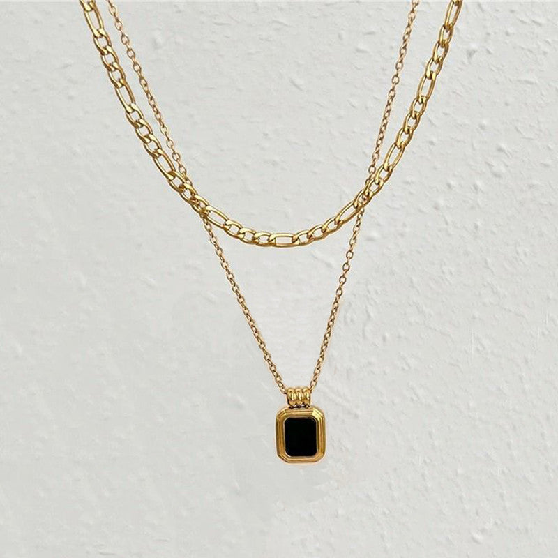 Jewels Galaxy Gold Plated Stainless Steel Anti-Tarnish Geometric Dual Strand Necklace