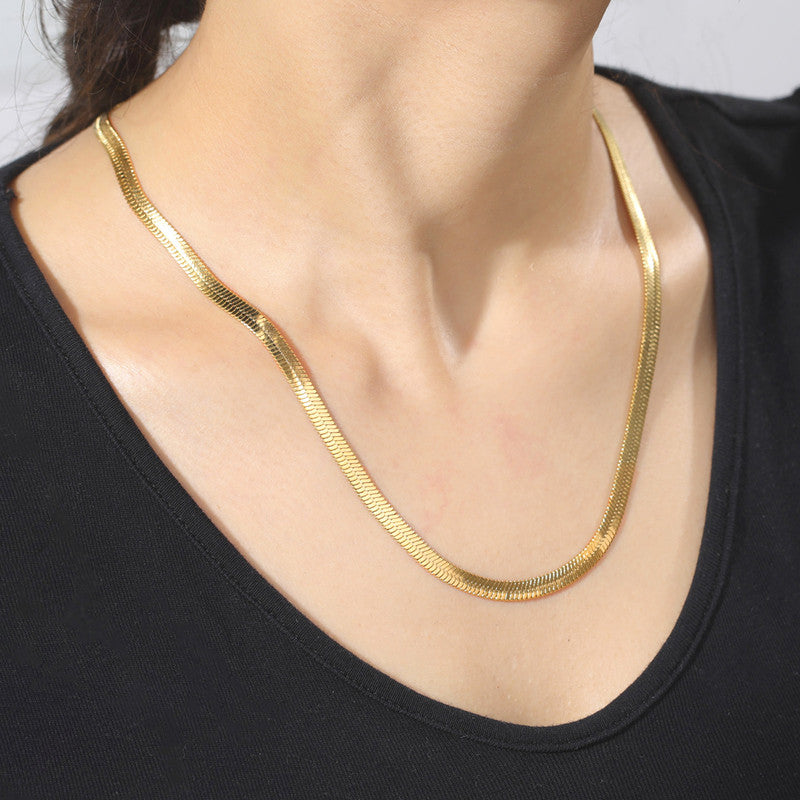 Jewels Galaxy Gold Plated Anti Tarnish Stainless Steel Flat Snake Chain Necklace