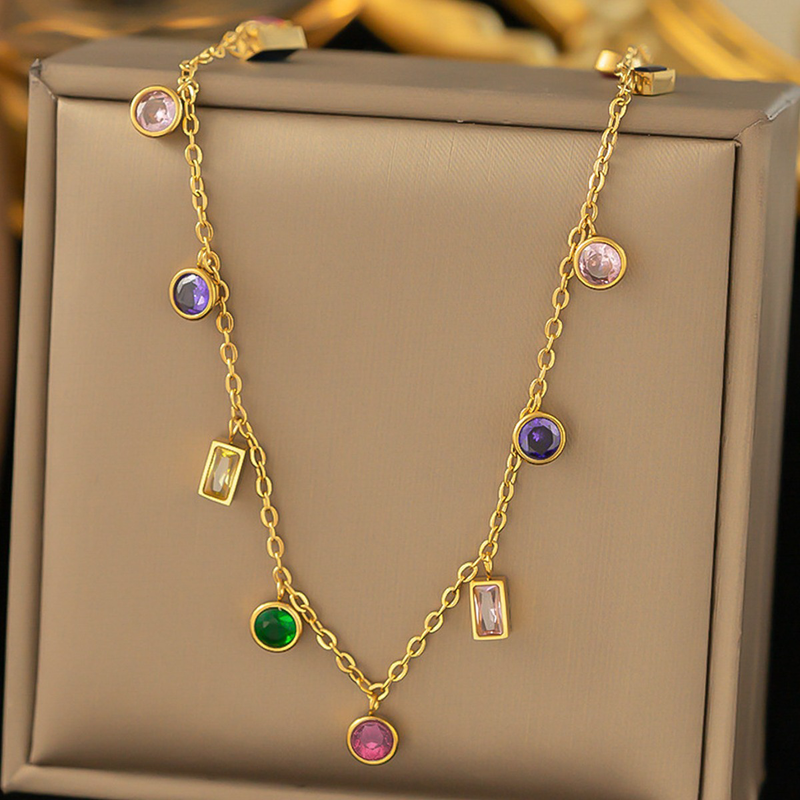Jewels Galaxy Gold Plated Anti Tarnish Stainless Steel Multicolour  Geometrical Necklace