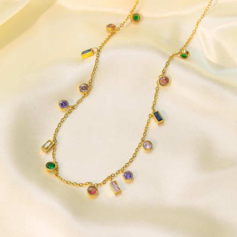 Jewels Galaxy Gold Plated Anti Tarnish Stainless Steel Multicolour Geometrical Necklace