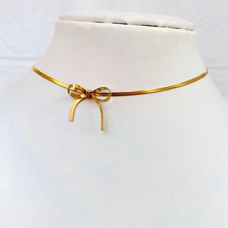 Jewels Galaxy Gold-Plated Anti Tarnish Infinity Bow Choker Necklace