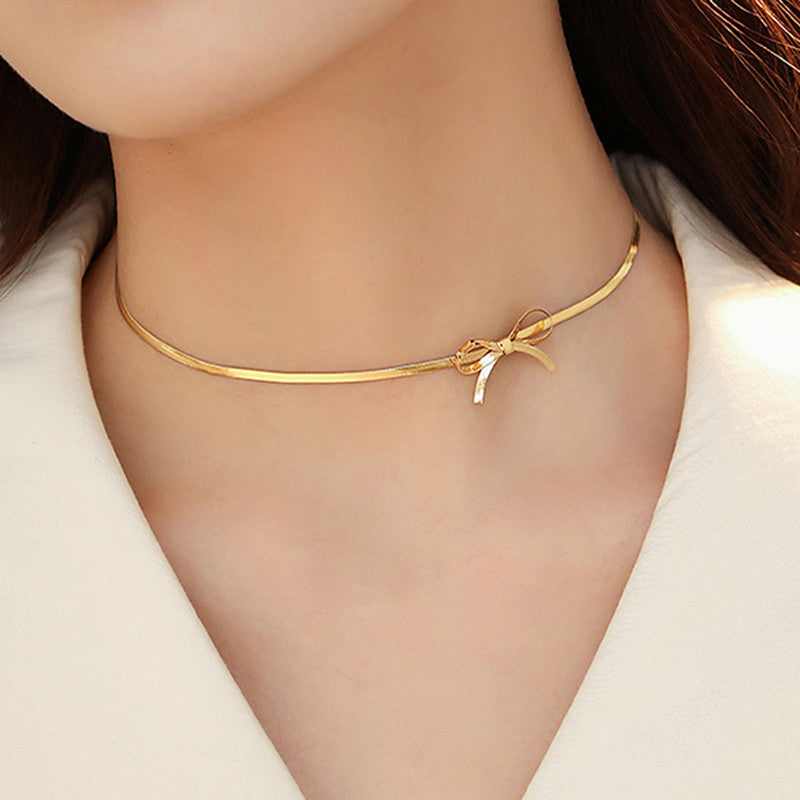 Jewels Galaxy Gold-Plated Anti Tarnish Infinity Bow Choker Necklace