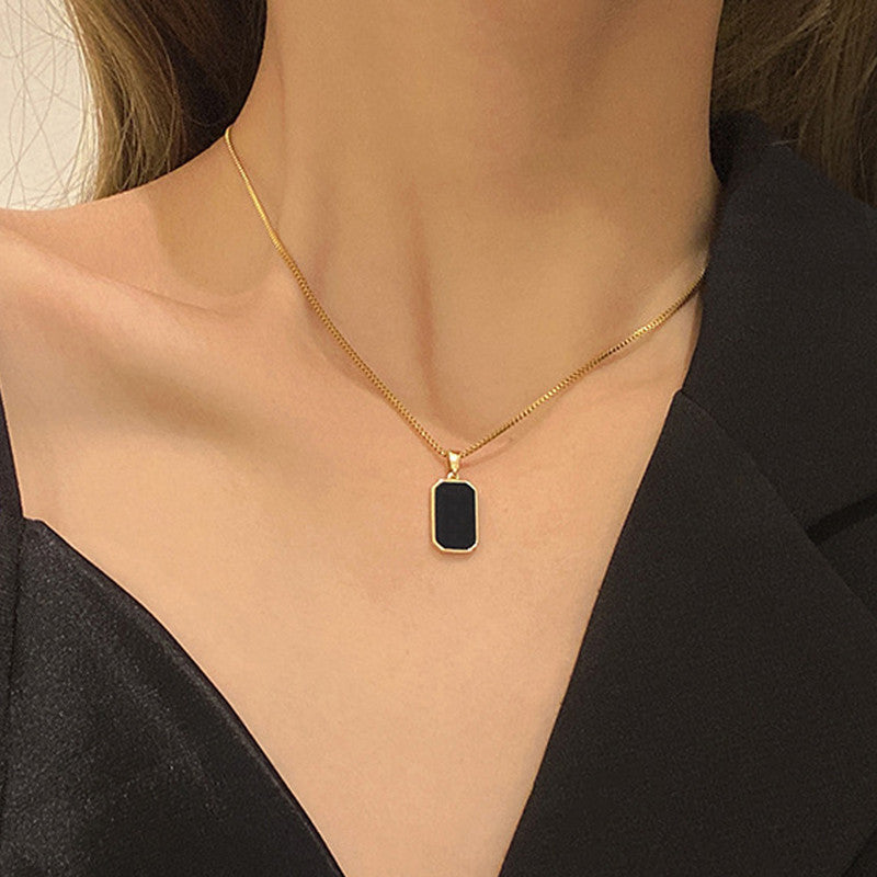 Jewels Galaxy Gold-Plated Anti Tarnish Black Geometric Pendant