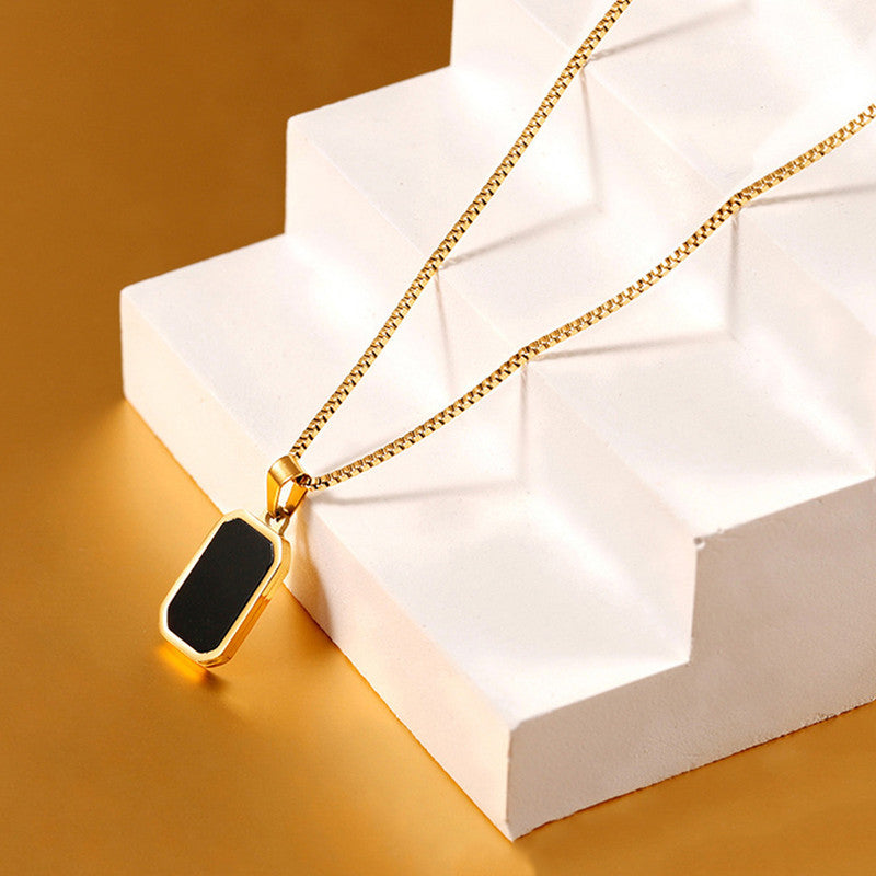 Jewels Galaxy Gold-Plated Anti Tarnish Black Geometric Pendant