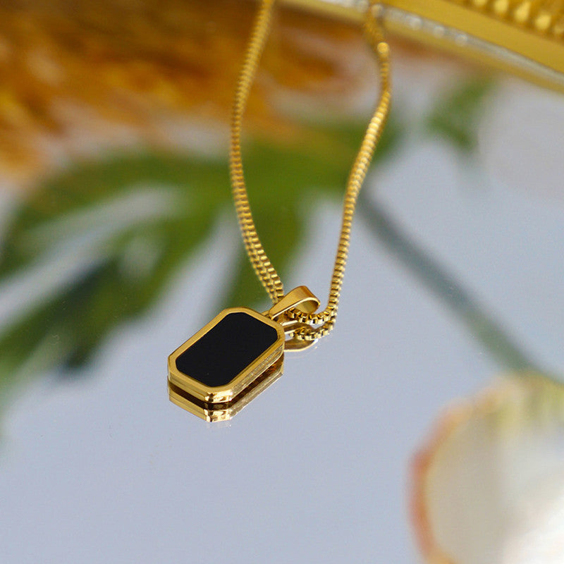 Jewels Galaxy Gold-Plated Anti Tarnish Black Geometric Pendant
