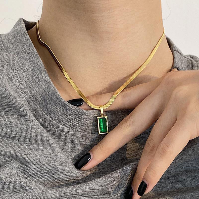 Jewels Galaxy Gold-Plated Anti Tarnish Green Geometric Pendant