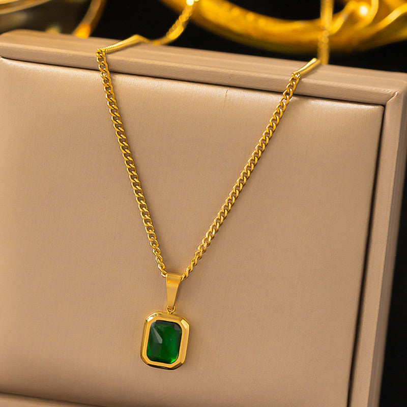 Jewels Galaxy Gold-Plated Anti Tarnish Green Geometric Pendant