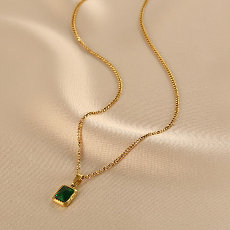 Jewels Galaxy Gold-Plated Anti Tarnish Green Geometric Pendant