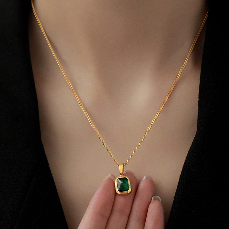 Jewels Galaxy Gold-Plated Anti Tarnish Green Geometric Pendant